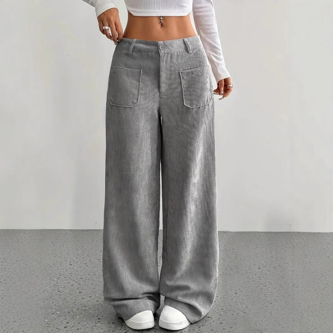 Pantalones de pana de pernera ancha con tiro alto y aberturas laterales para mujer