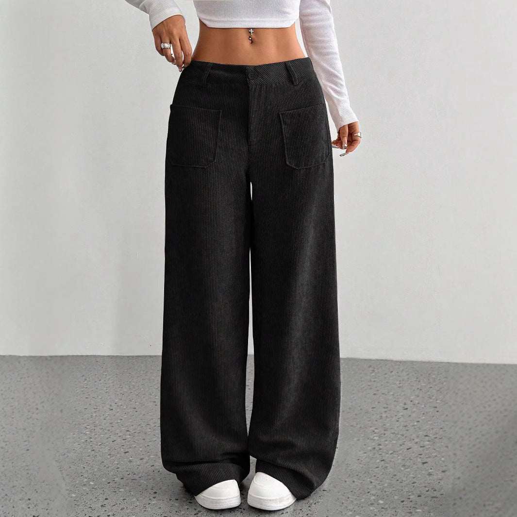 Pantalones de pana de pernera ancha con tiro alto y aberturas laterales para mujer