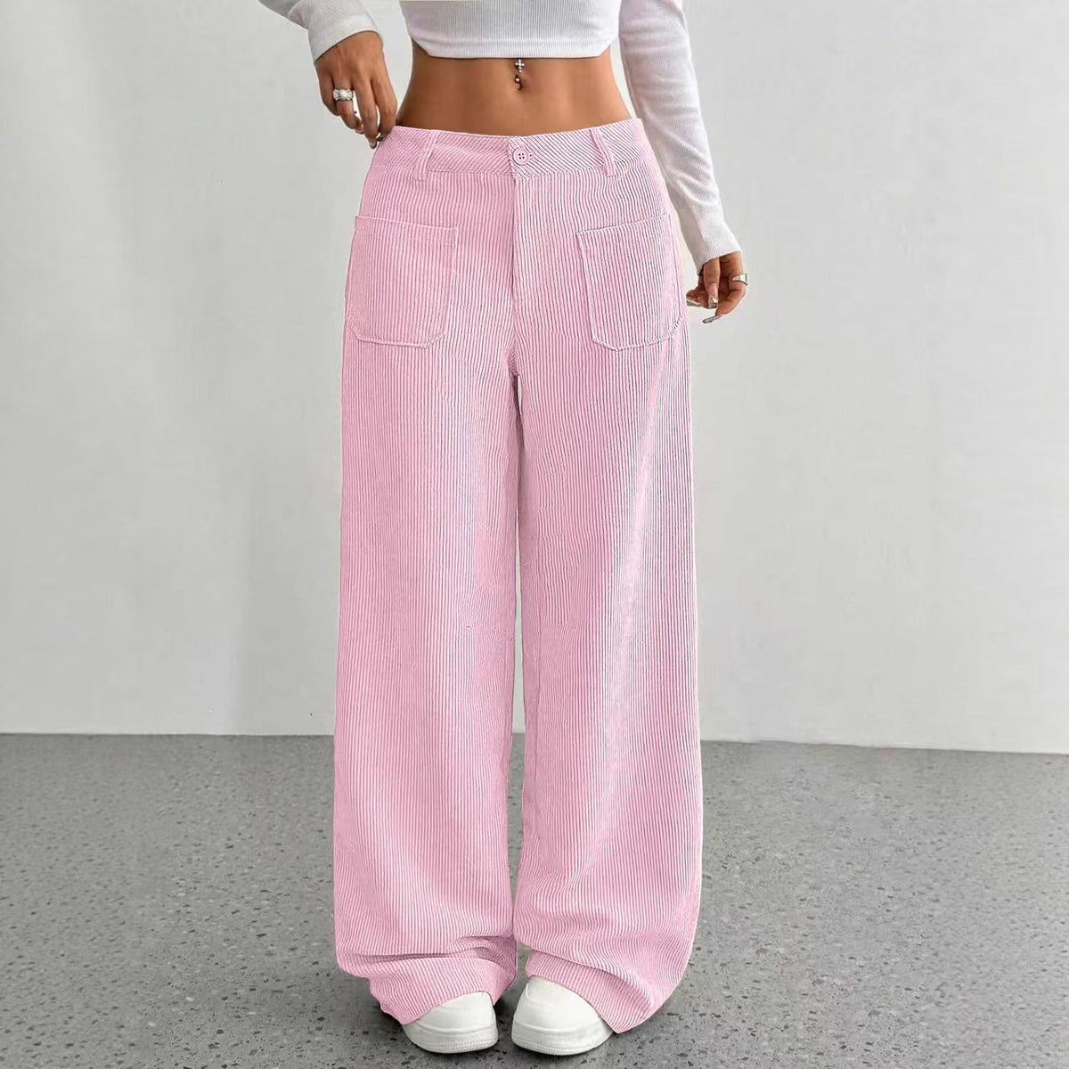 Pantalones de pana de pernera ancha con tiro alto y aberturas laterales para mujer
