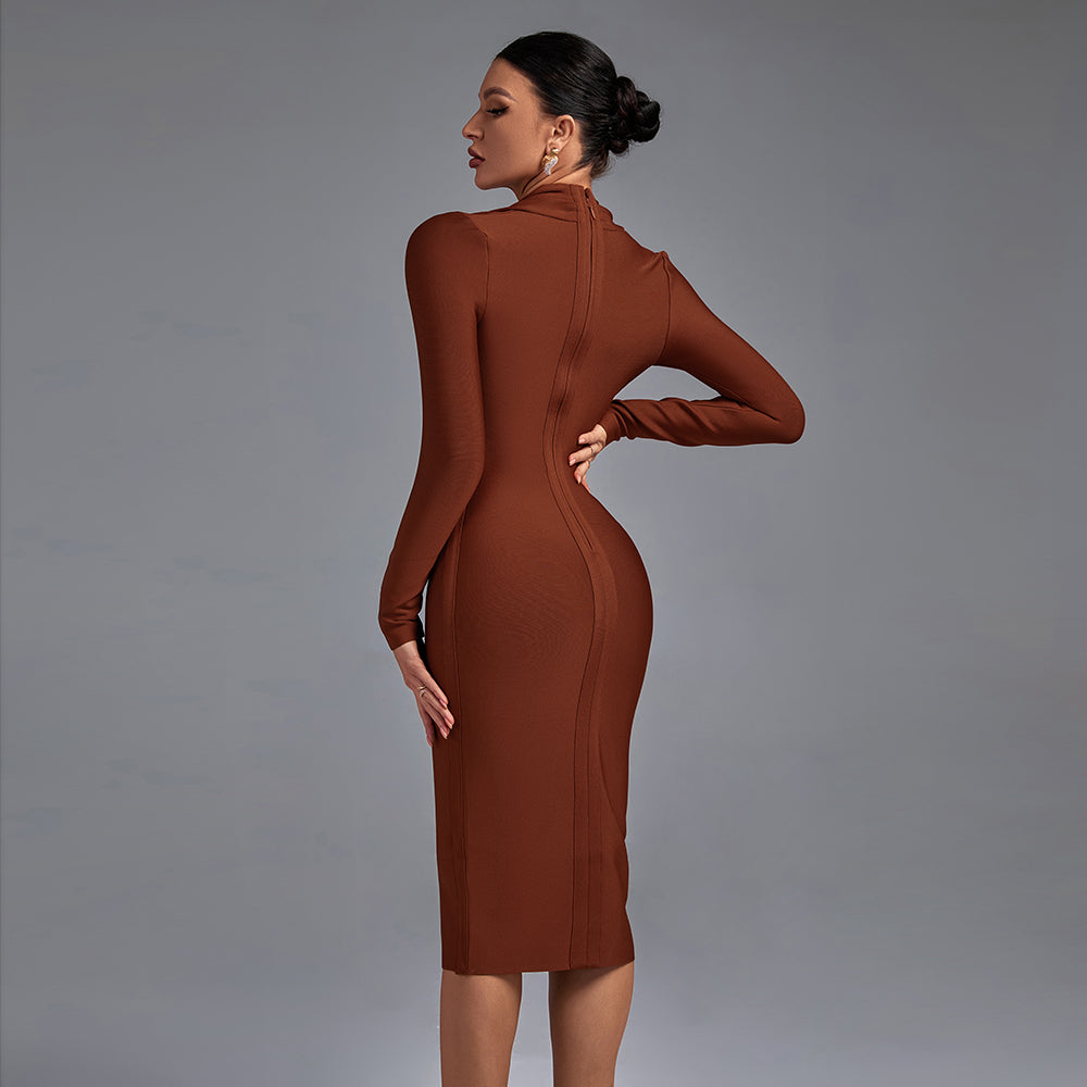 Vestido midi bandage de manga larga con escote en V para mujer