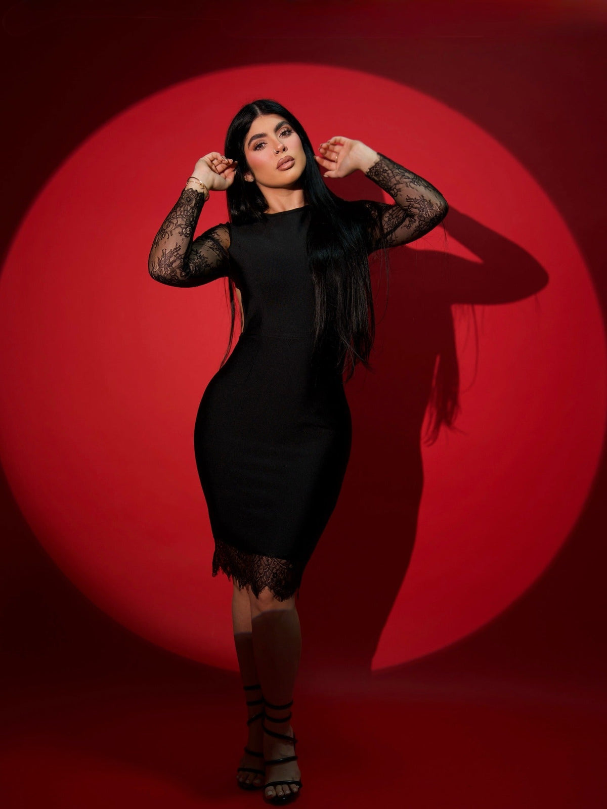 Vestido midi bandage de encaje para mujer
