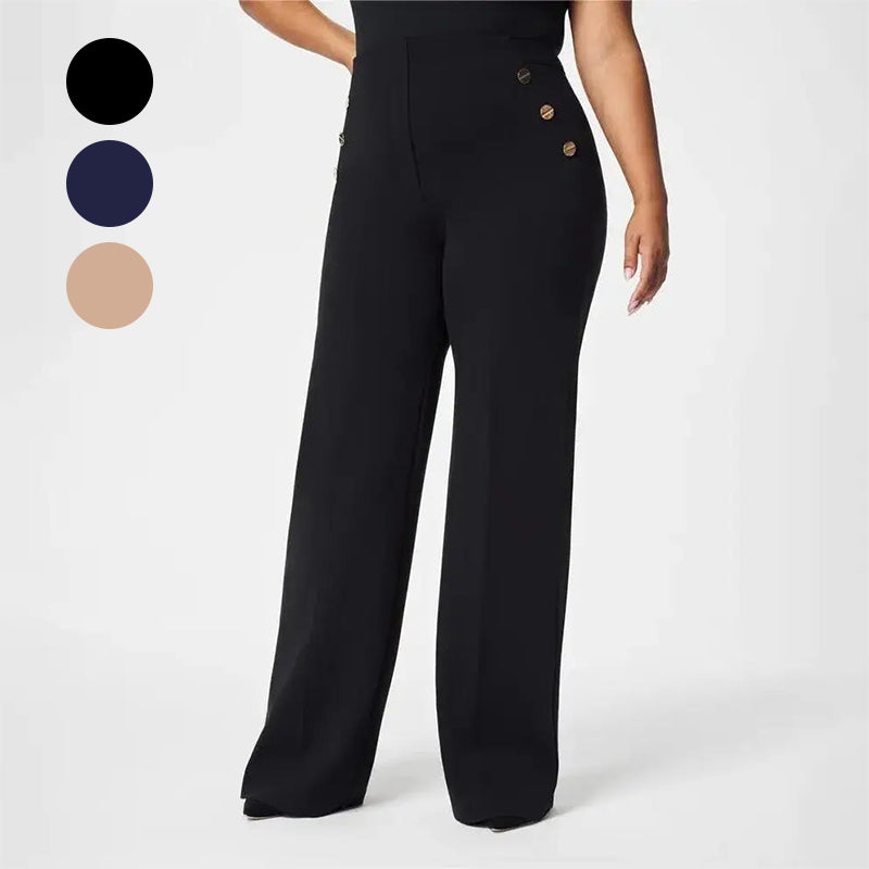 Pantalones anchos elásticos de cintura alta para mujer