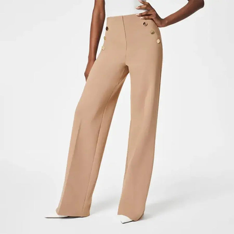 Pantalones anchos elásticos de cintura alta para mujer