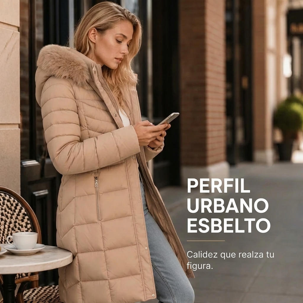 Parka de invierno cálido con cuello de pelo sintético para mujer