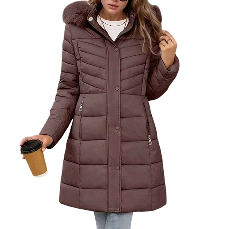 Parka de invierno cálido con cuello de pelo sintético para mujer