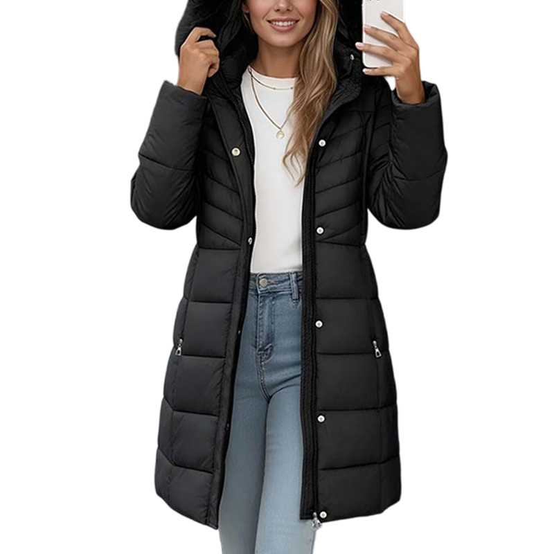 Parka de invierno cálido con cuello de pelo sintético para mujer