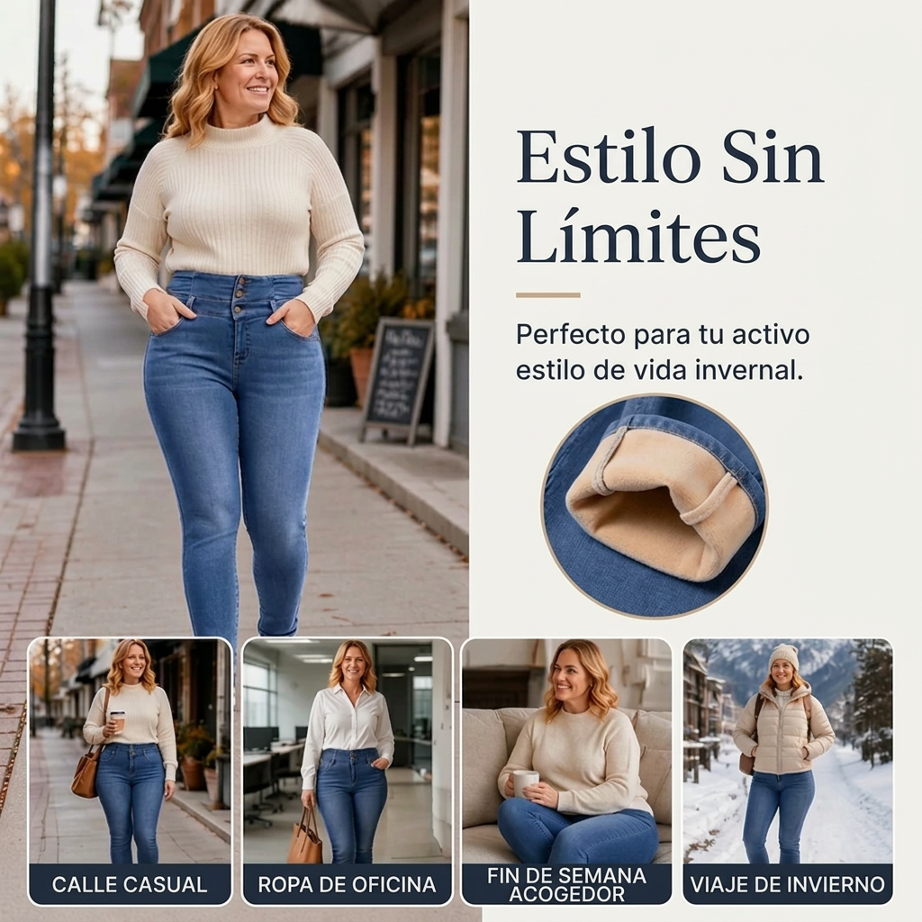 Jeans skinny de tiro alto con forro térmico para mujer
