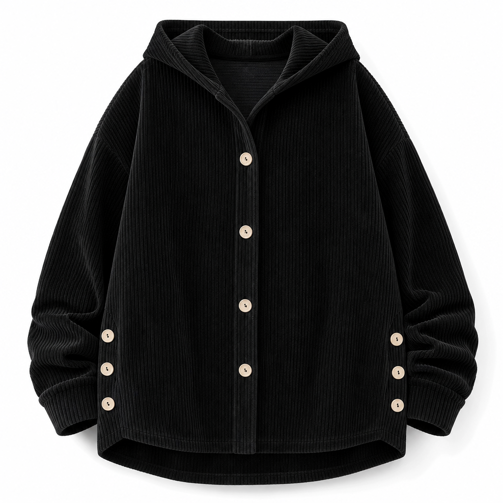 Chaqueta de corduroy casual de corte holgado con capucha para mujer