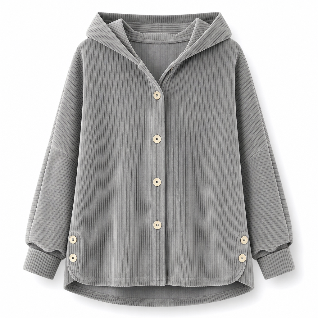 Chaqueta de corduroy casual de corte holgado con capucha para mujer