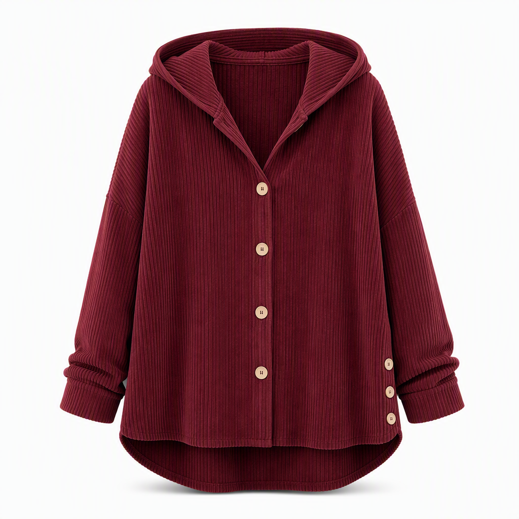 Chaqueta de corduroy casual de corte holgado con capucha para mujer