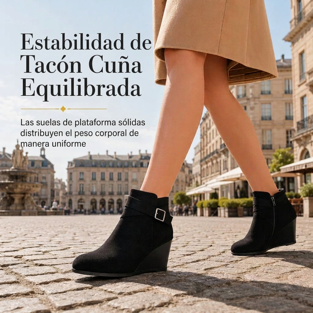 Botines casuales con tacón de cuña para mujer