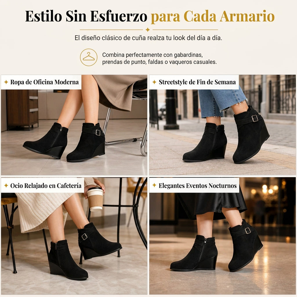 Botines casuales con tacón de cuña para mujer