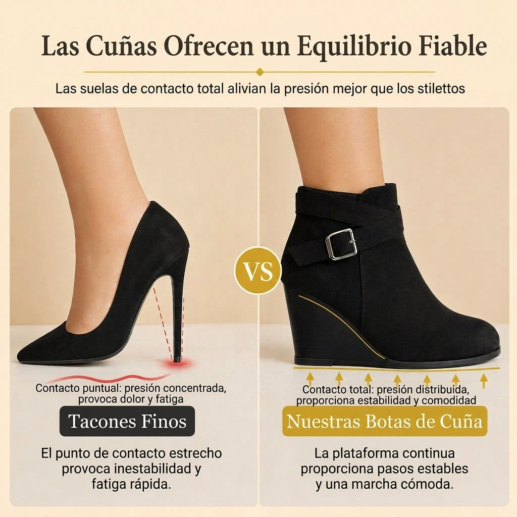 Botines casuales con tacón de cuña para mujer