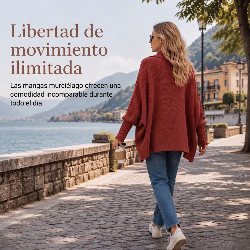 Chaqueta de punto grueso con mangas murciélago para mujer