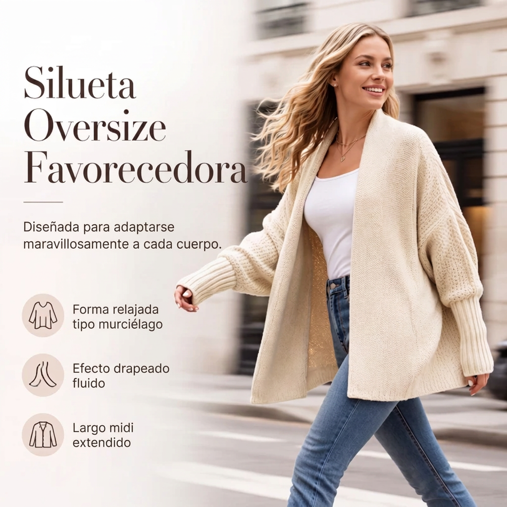 Chaqueta de punto grueso con mangas murciélago para mujer