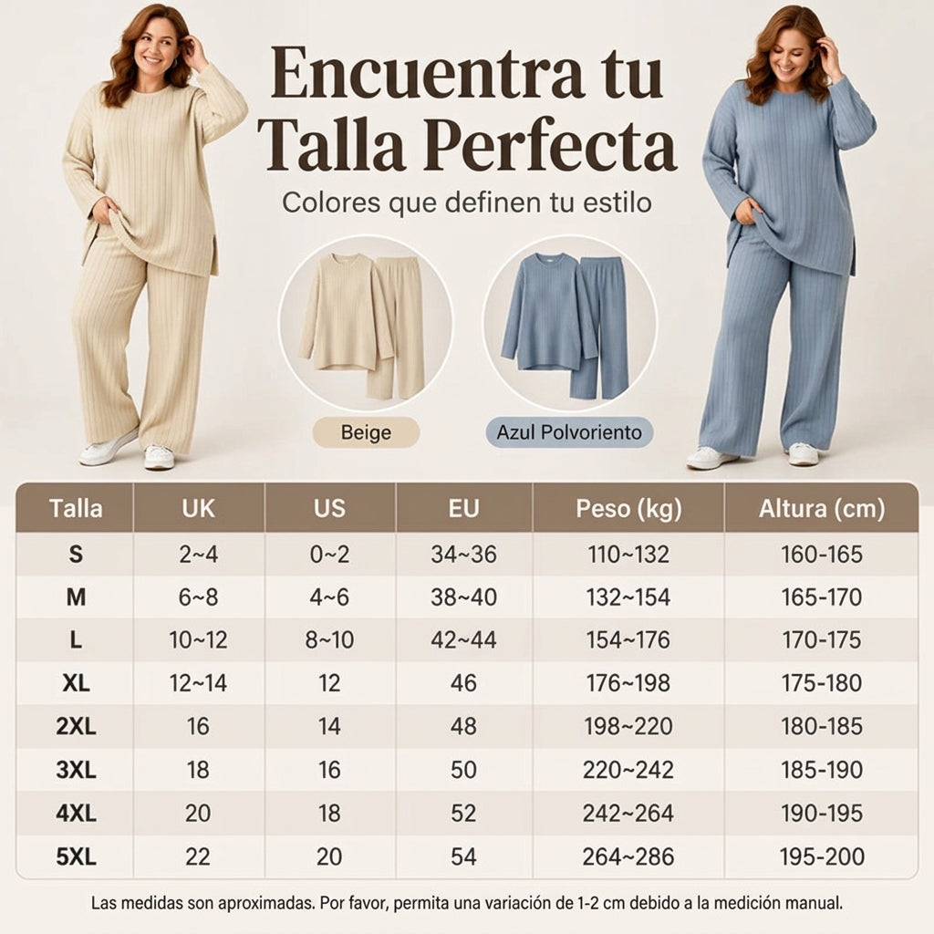 Conjunto de punto de canalé con top de abertura lateral y pantalón para mujer