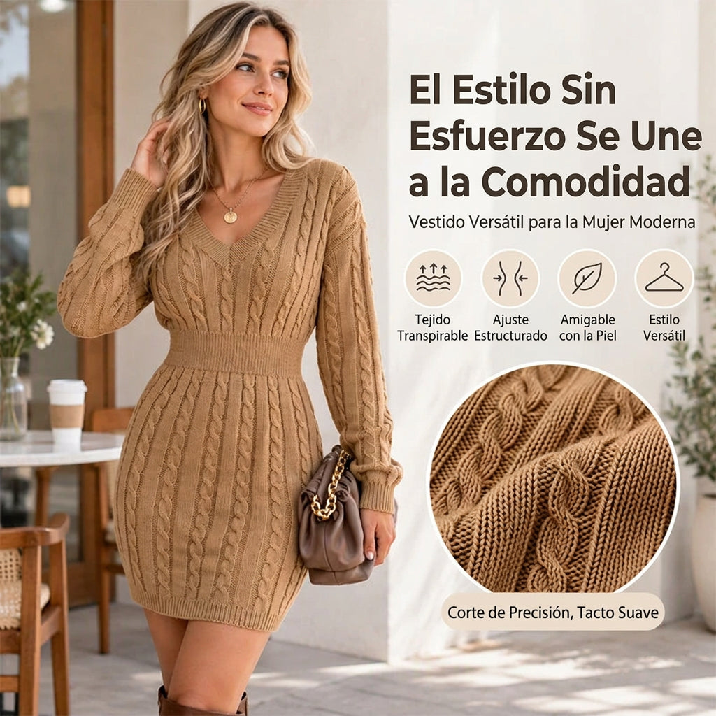 Vestido corto de punto con diseño de trenzas y corte entallado para mujer