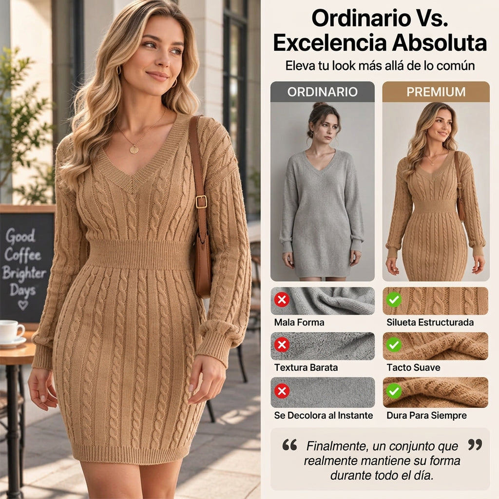 Vestido corto de punto con diseño de trenzas y corte entallado para mujer