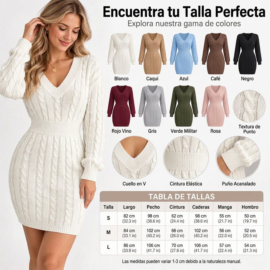 Vestido corto de punto con diseño de trenzas y corte entallado para mujer