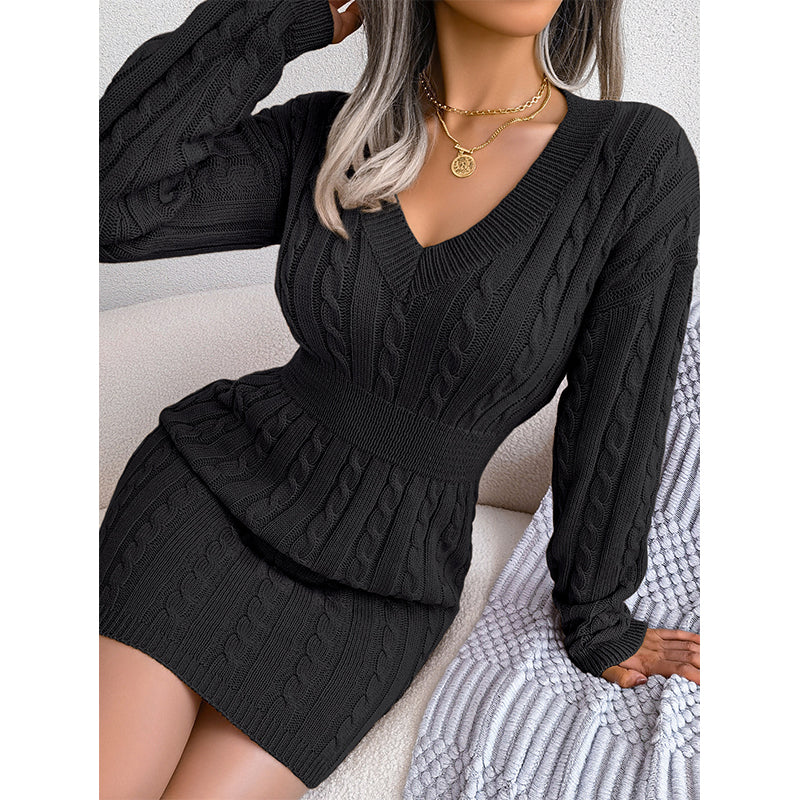 Vestido corto de punto con diseño de trenzas y corte entallado para mujer