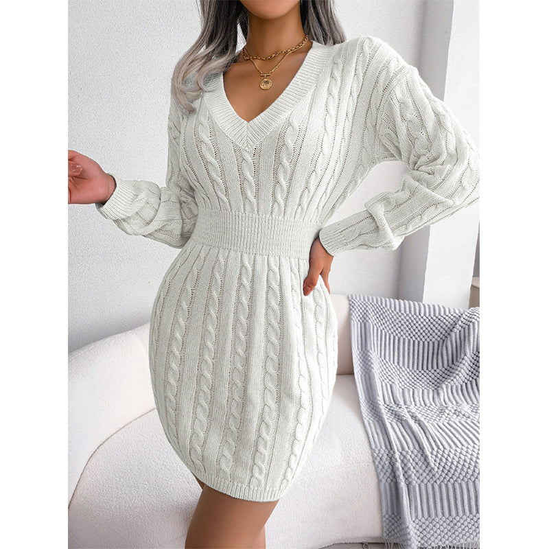 Vestido corto de punto con diseño de trenzas y corte entallado para mujer