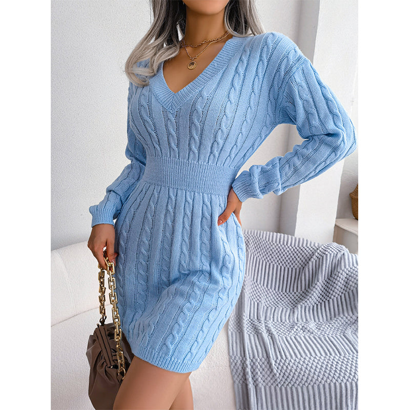 Vestido corto de punto con diseño de trenzas y corte entallado para mujer