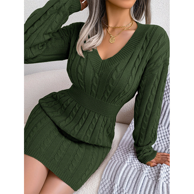 Vestido corto de punto con diseño de trenzas y corte entallado para mujer