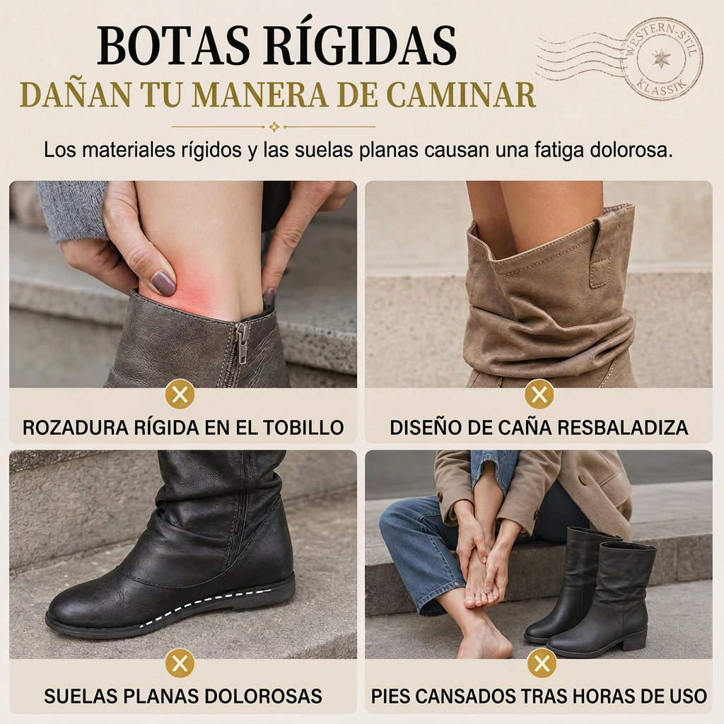 Botas altas estilo western de caña arrugada con tazón en bloque y hebilla para mujer
