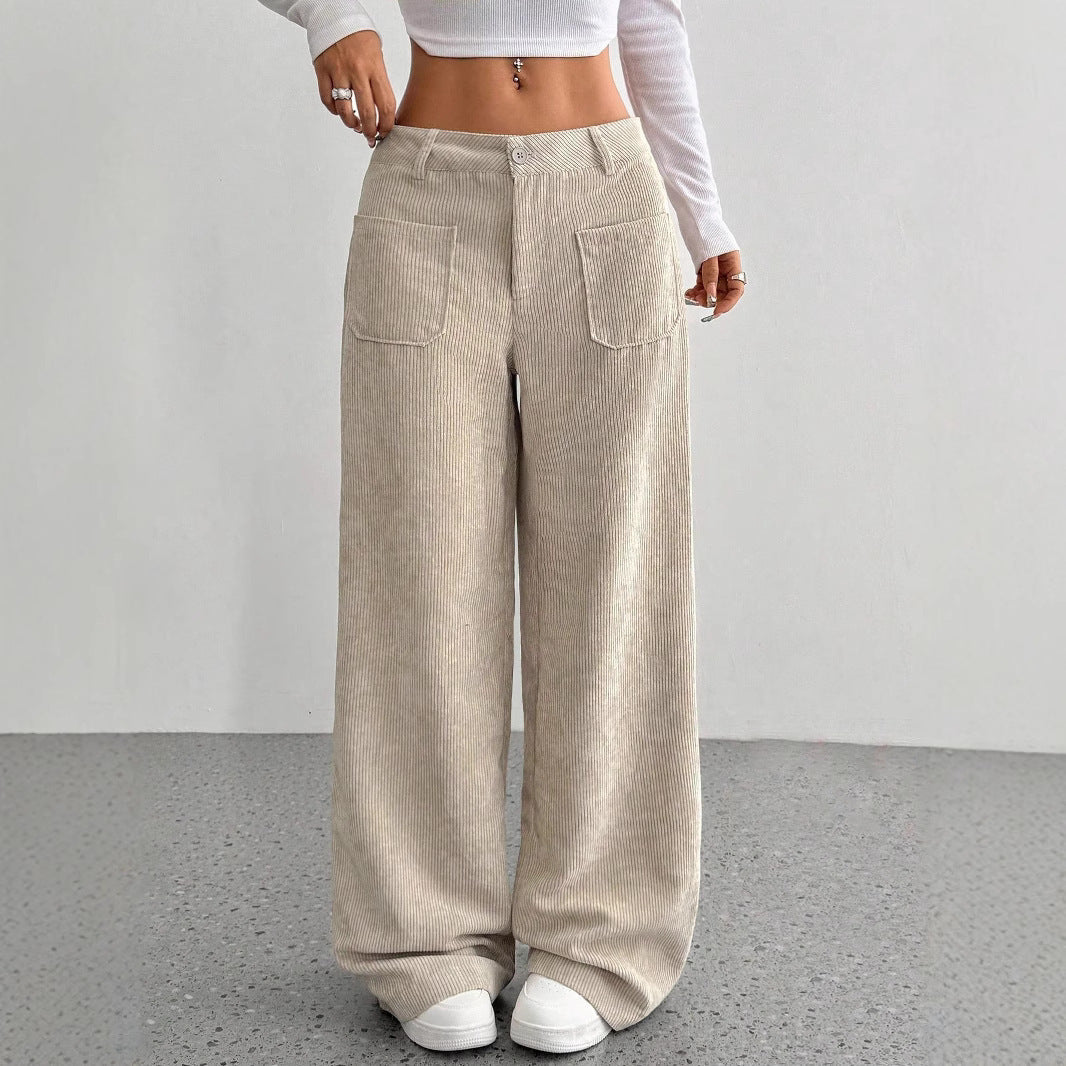 Pantalones de pana de pernera ancha con tiro alto y aberturas laterales para mujer