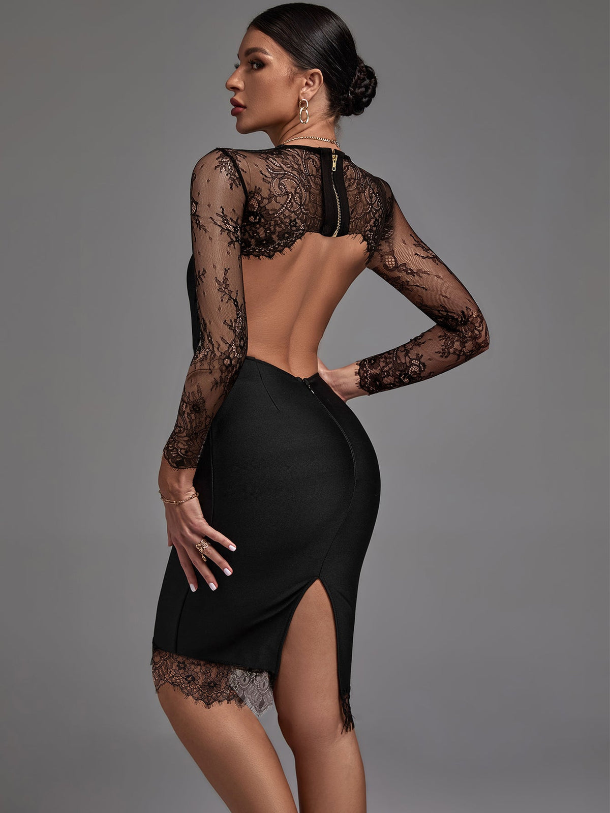 Vestido midi bandage de encaje para mujer