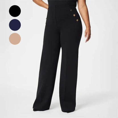 Pantalones anchos elásticos de cintura alta para mujer