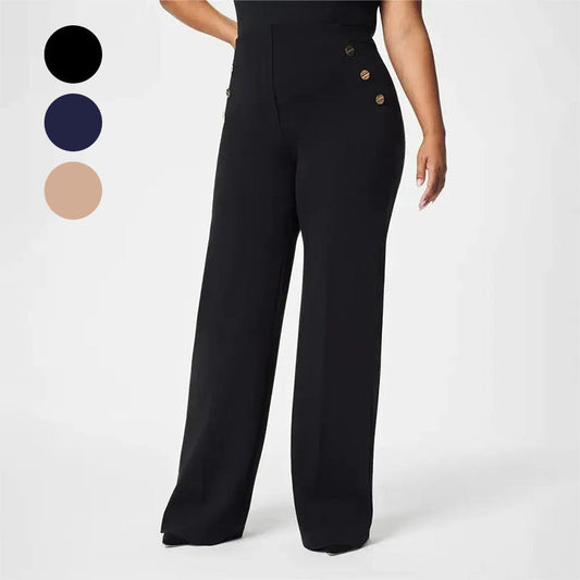 Pantalones anchos elásticos de cintura alta para mujer