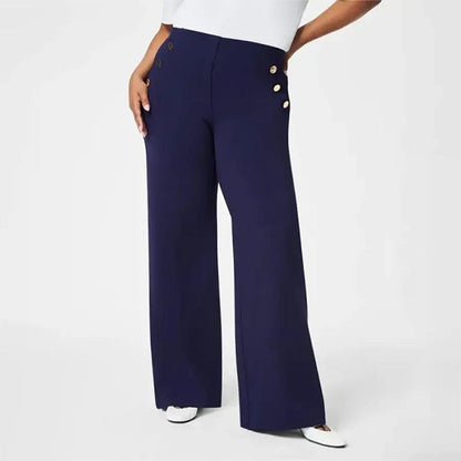 Pantalones anchos elásticos de cintura alta para mujer