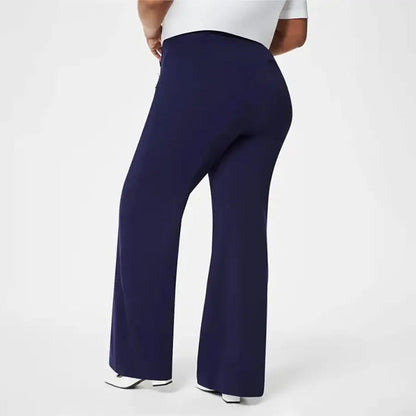 Pantalones anchos elásticos de cintura alta para mujer