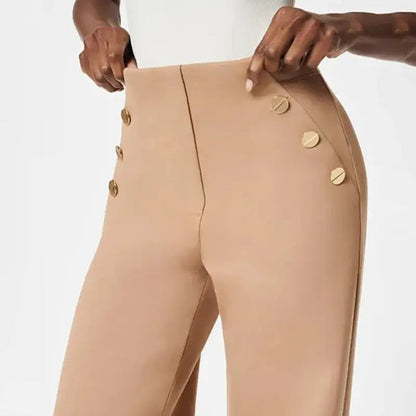 Pantalones anchos elásticos de cintura alta para mujer