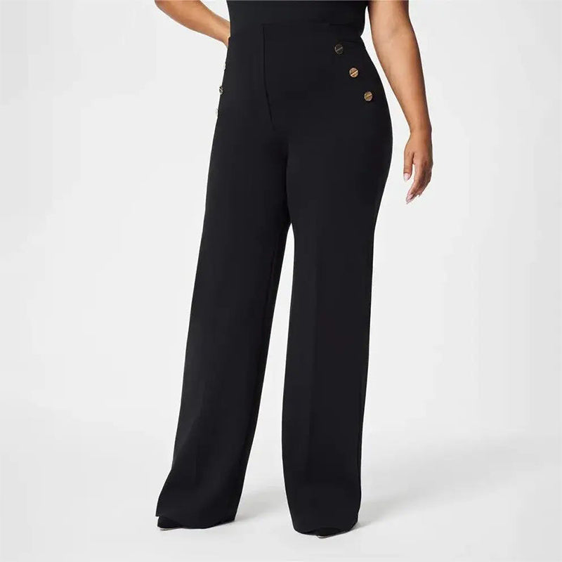 Pantalones anchos elásticos de cintura alta para mujer
