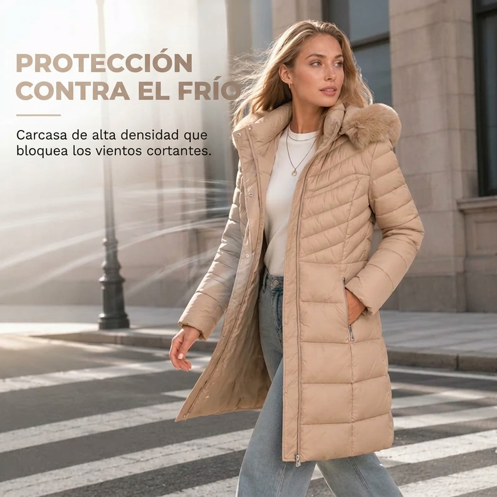 Parka de invierno cálido con cuello de pelo sintético para mujer