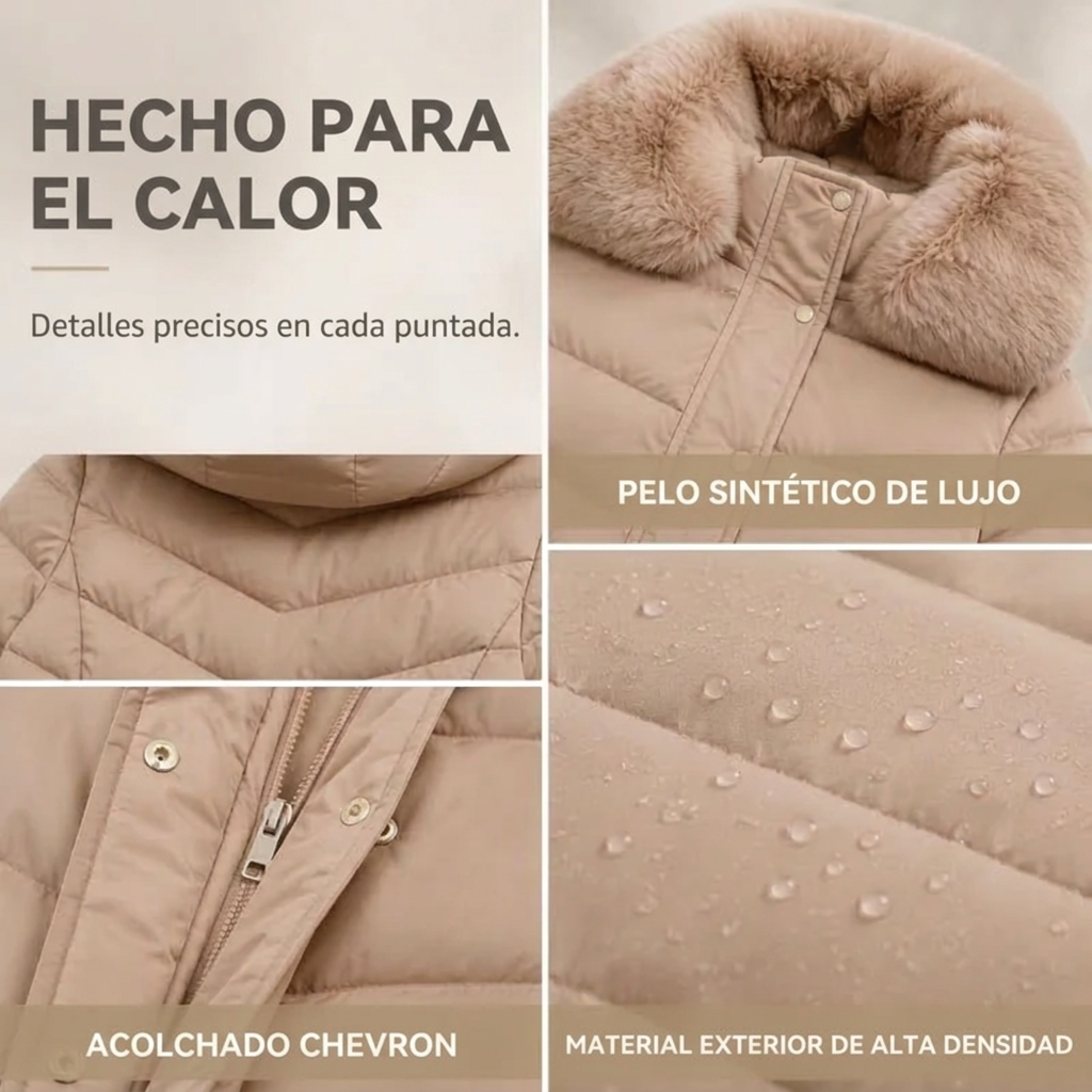 Parka de invierno cálido con cuello de pelo sintético para mujer
