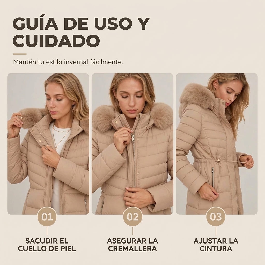 Parka de invierno cálido con cuello de pelo sintético para mujer
