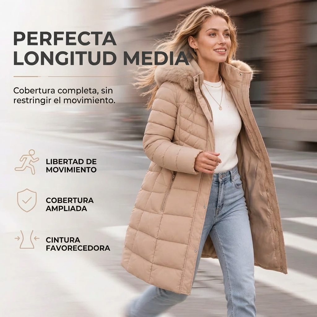 Parka de invierno cálido con cuello de pelo sintético para mujer