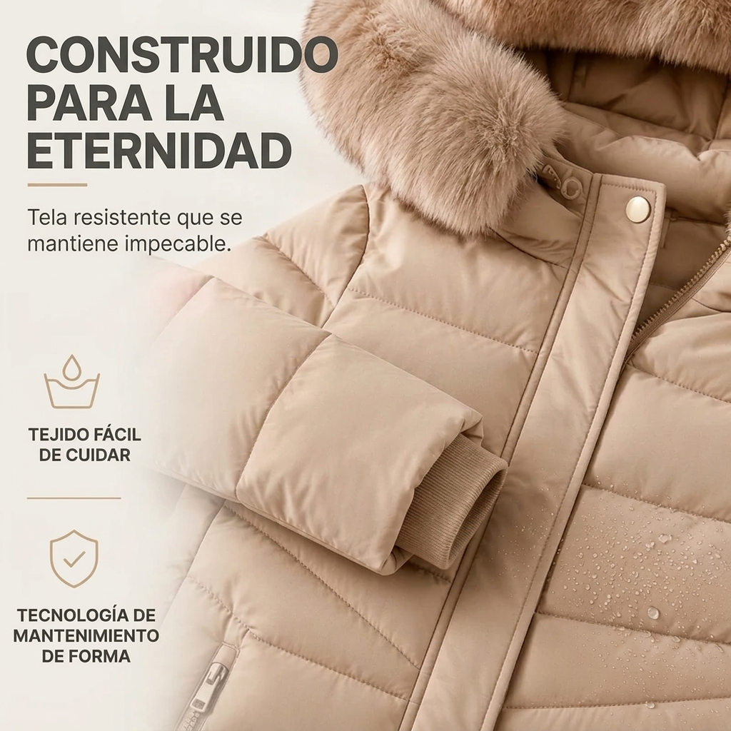 Parka de invierno cálido con cuello de pelo sintético para mujer