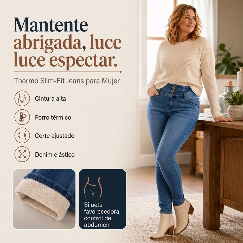 Jeans skinny de tiro alto con forro térmico para mujer