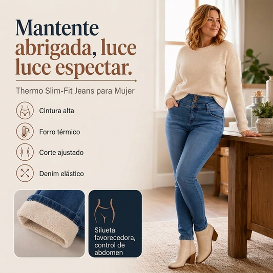 Jeans skinny de tiro alto con forro térmico para mujer