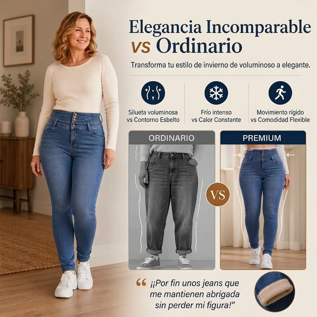 Jeans skinny de tiro alto con forro térmico para mujer