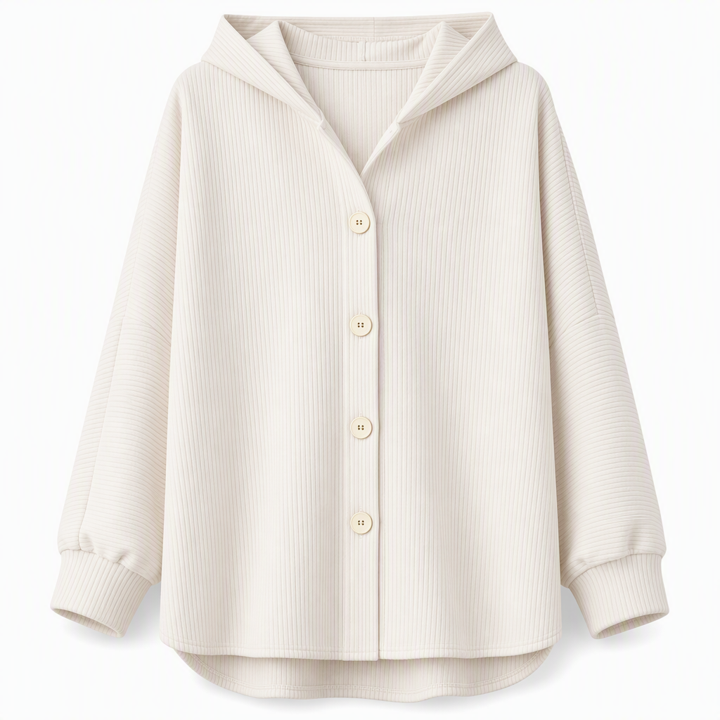 Chaqueta de corduroy casual de corte holgado con capucha para mujer