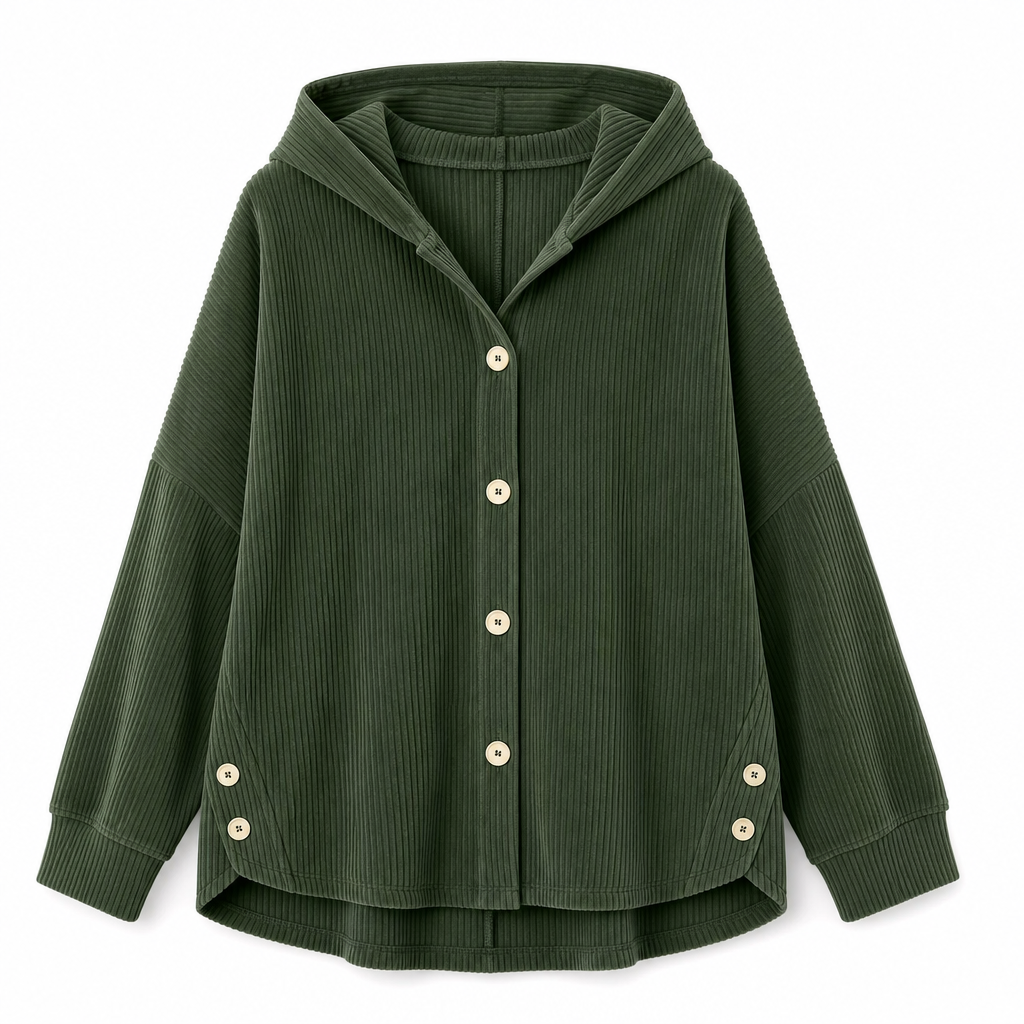 Chaqueta de corduroy casual de corte holgado con capucha para mujer