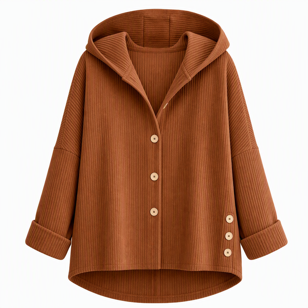 Chaqueta de corduroy casual de corte holgado con capucha para mujer