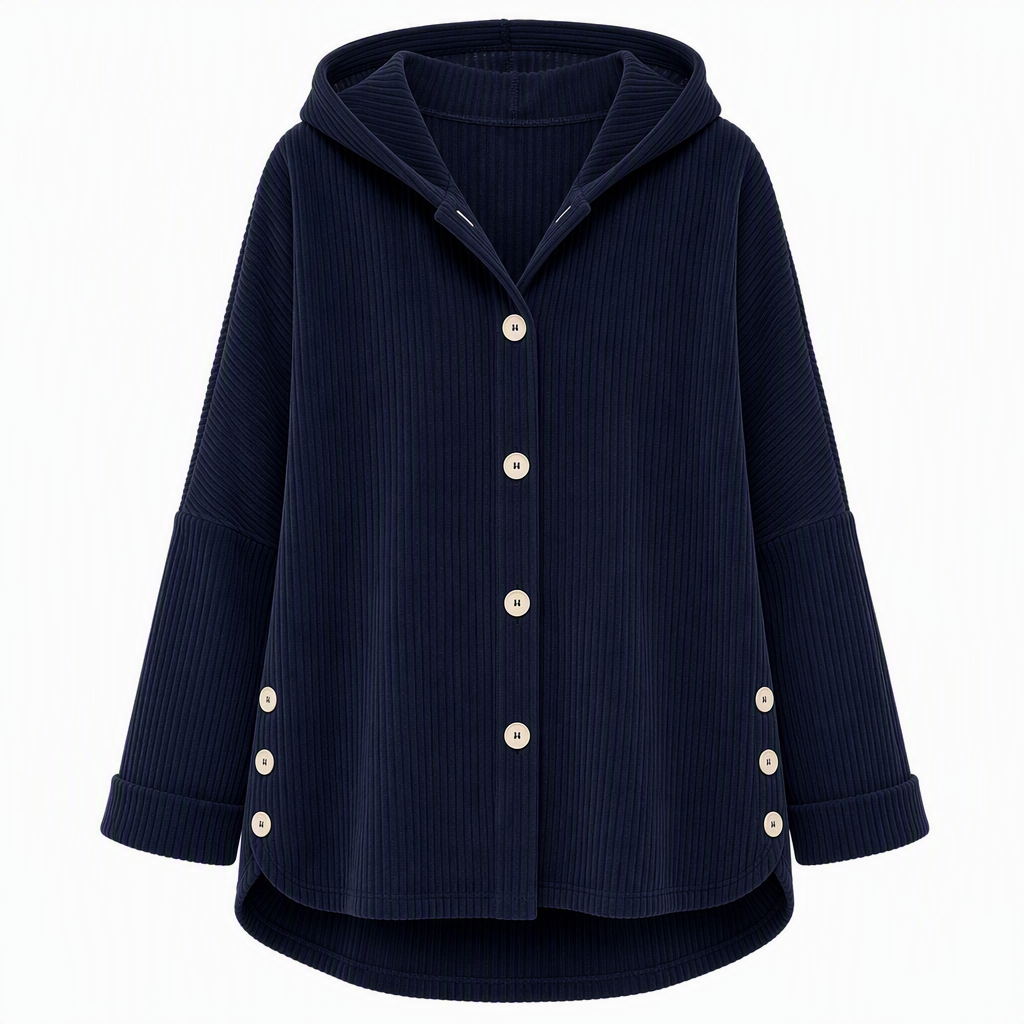 Chaqueta de corduroy casual de corte holgado con capucha para mujer