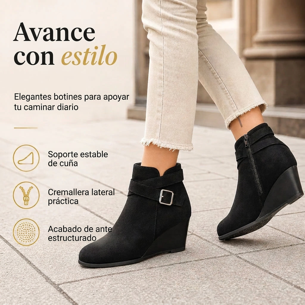 Botines casuales con tacón de cuña para mujer