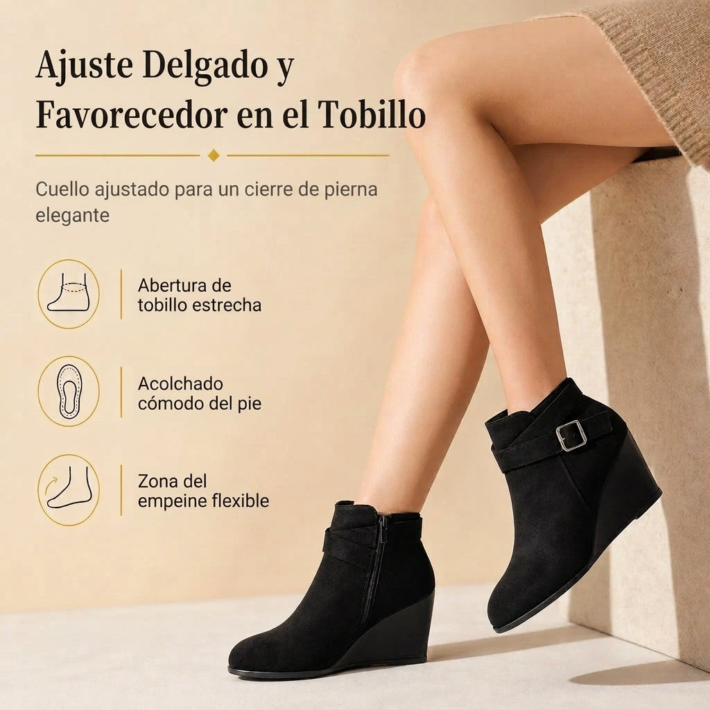 Botines casuales con tacón de cuña para mujer